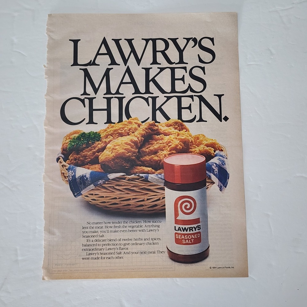 Vintage 1985 Lawry's Seasoned Salt Print Ad Fried Chicken Advertising Clipping